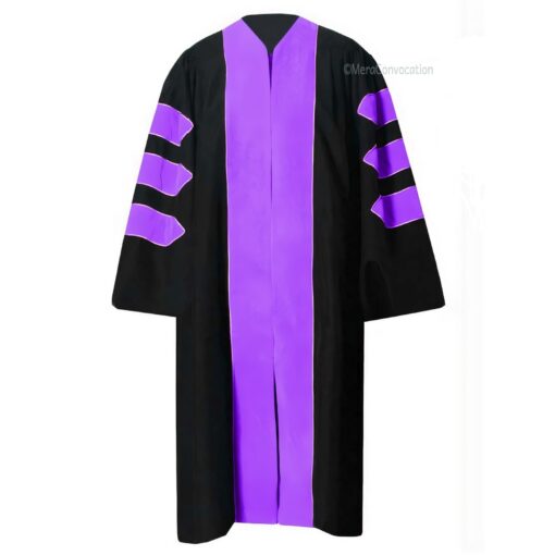 ''Black PhD Graduation Gown with Lavender Velvet Border''>