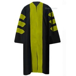''Black PhD Graduation Gown with Lemon Green Velvet Border''>