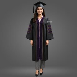 Black PhD Graduation Gown with Purple Velvet Border