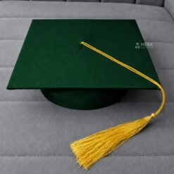 ''Bottle Green Matte Graduation Cap with Golden Tassel''>