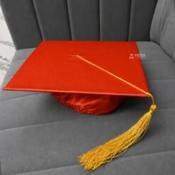''Orange Shiny Graduation Cap with Golden Tassel''>