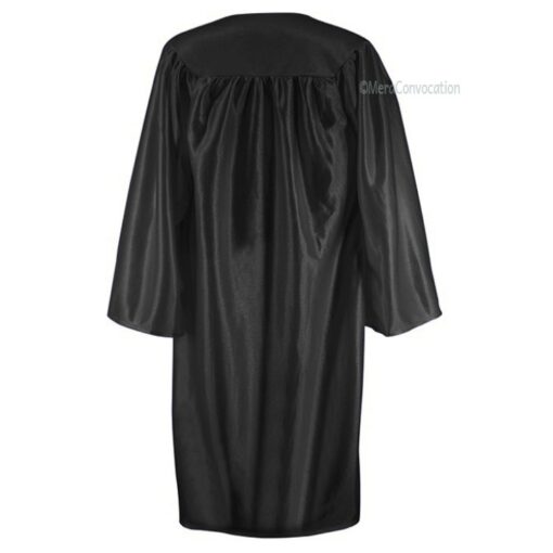 ''Back View of Black Shiny Graduation Gown''>