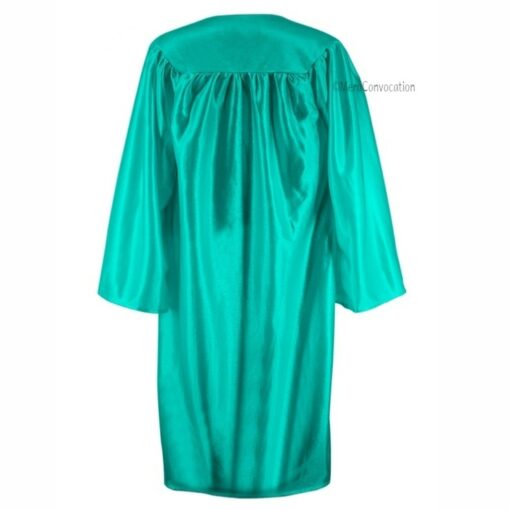 ''Back View of Emerald Green Shiny Graduation Gown''>