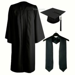 ''Black Matte Zipper Graduation Gown and Black Stole''>