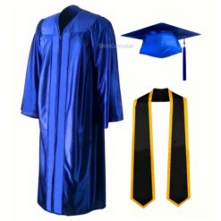 ''Royal Blue Shiny Convocation Gown and Cap with Black Stole and Yellow Piping''>