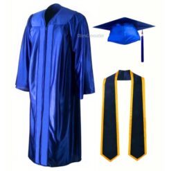 ''Royal Blue Shiny Convocation Gown and Cap with Navy Blue Stole and Yellow Piping''>
