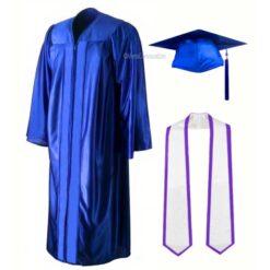 ''Royal Blue Shiny Convocation Gown and Cap with White Stole and Lavender Piping''>