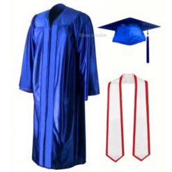 ''Royal Blue Shiny Convocation Gown and Cap with White Stole and Red Piping''>