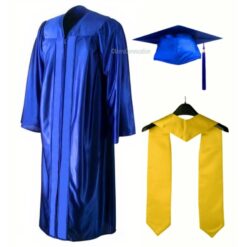 ''Royal Blue Shiny Convocation Gown and Cap with Yellow Stole''>