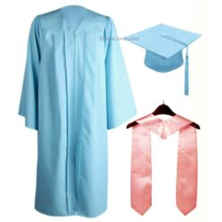 ''Sky Blue Zipper Graduation Gown with Baby Pink Stole''>