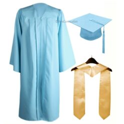 ''Sky Blue Zipper Graduation Gown with Cream Stole''>