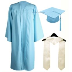 ''Sky Blue Zipper Graduation Gown with White Stole''>