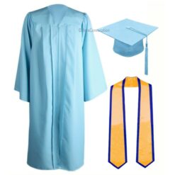 ''Sky Blue Zipper Graduation Gown with Yellow Stole and Blue Piping''>