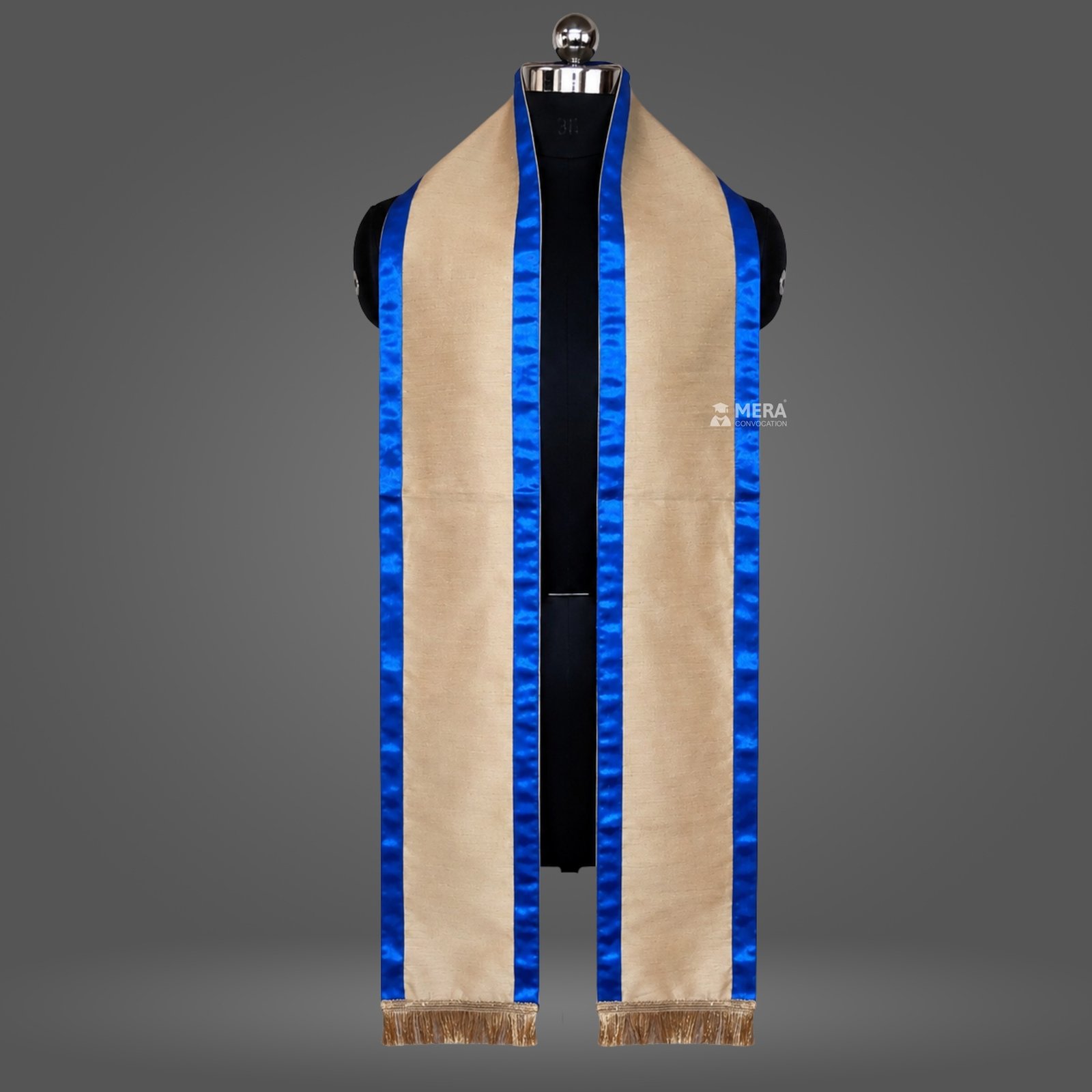 Golden Dupion Cotton Graduation Stole with Blue Border Golden Dupion Cotton Graduation Stole with Blue Border