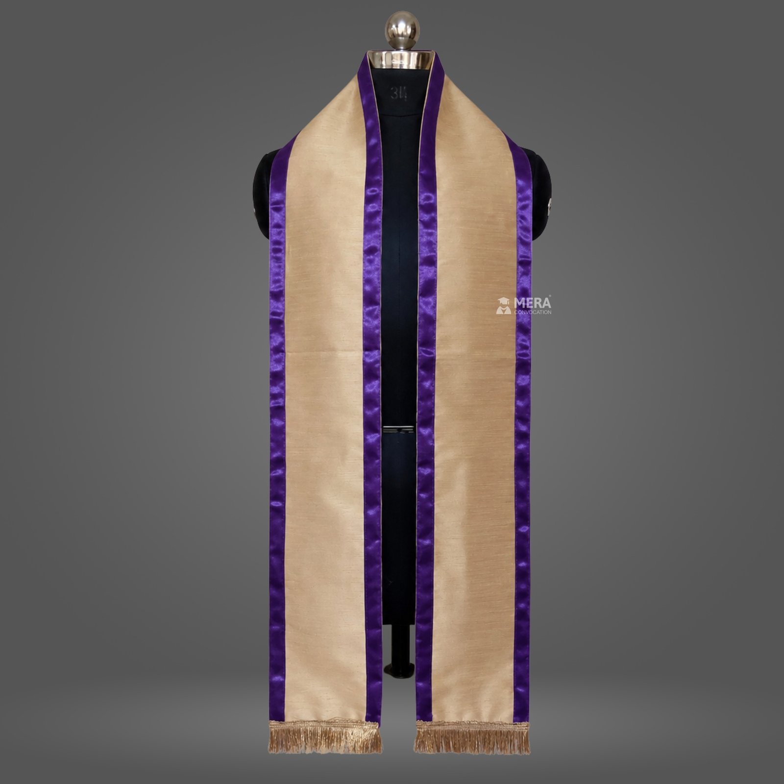 Golden Dupion Cotton Graduation Stole with Purple Border Golden Dupion Cotton Graduation Stole with Purple Border