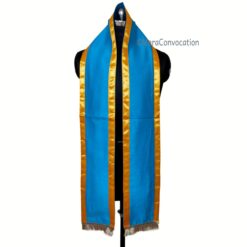 ''Sky Blue Traditional Cotton Stole with Yellow Border''>