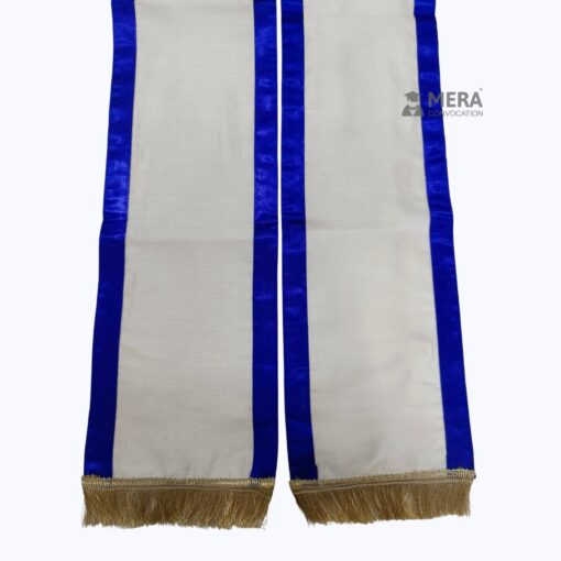 ''White Traditional Cotton Convocation Sash with Royal Blue Border''>