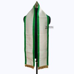 ''White Traditional Cotton Convocation Stole with Green Border''>