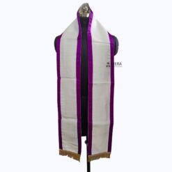 ''White Traditional Cotton Convocation Stole with Purple Border''>
