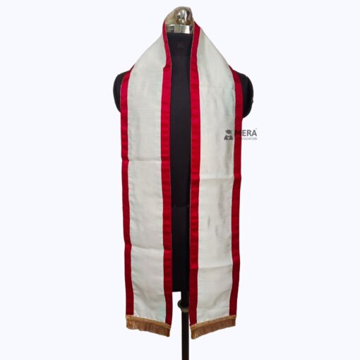 ''White Traditional Cotton Convocation Stole with Red Border''>