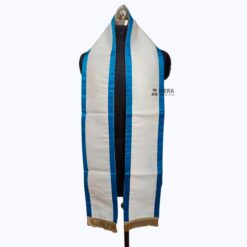 ''White Traditional Cotton Convocation Stole with Sky Blue Border''>