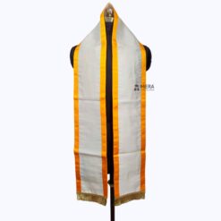 ''White Traditional Cotton Convocation Stole with Yellow Border''>