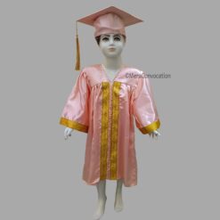 ''Baby Pink Shiny Kids Graduation Gown with Golden Border and Cap''>