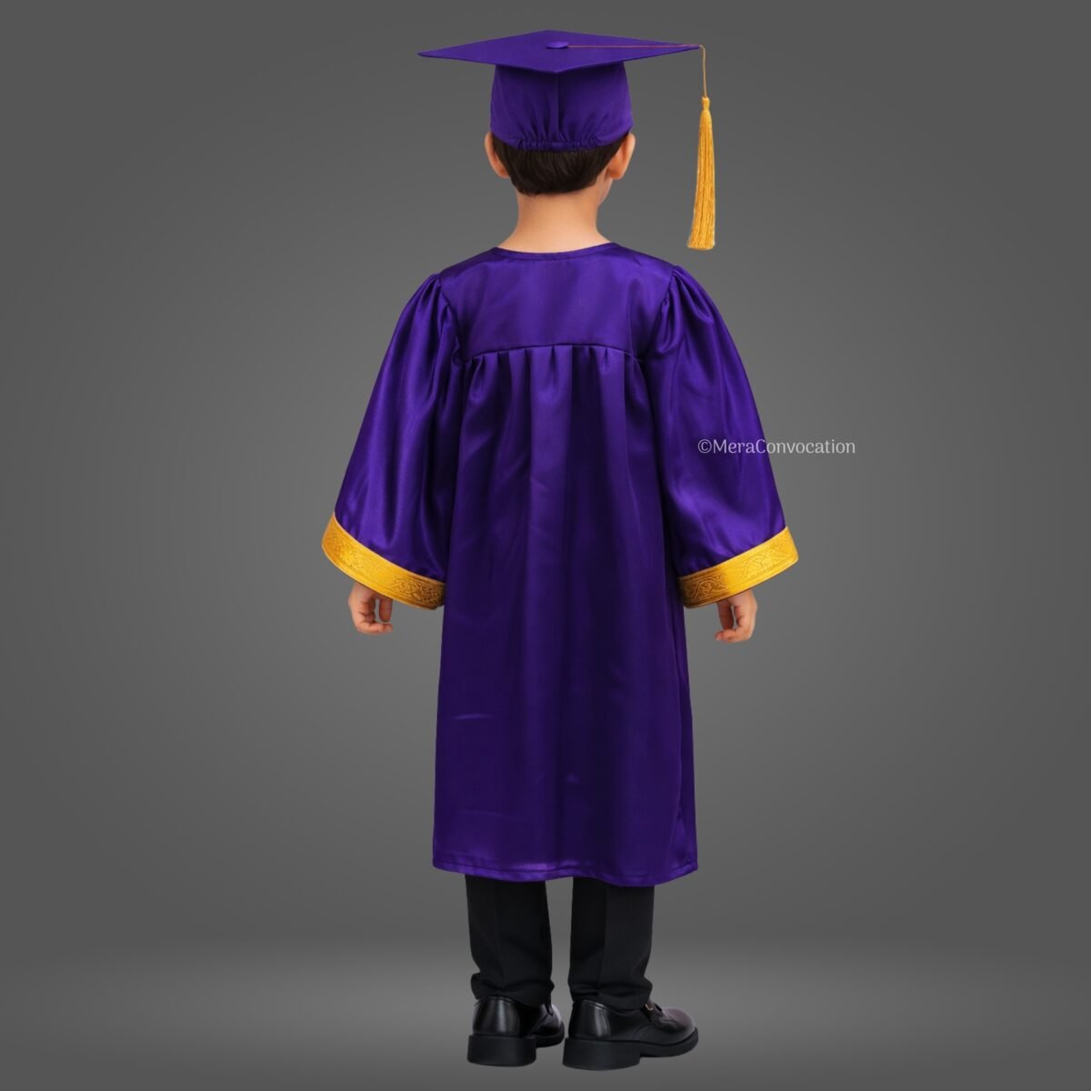 Purple Shiny Kids Graduation Gown with Golden Border and Cap – Mera ...