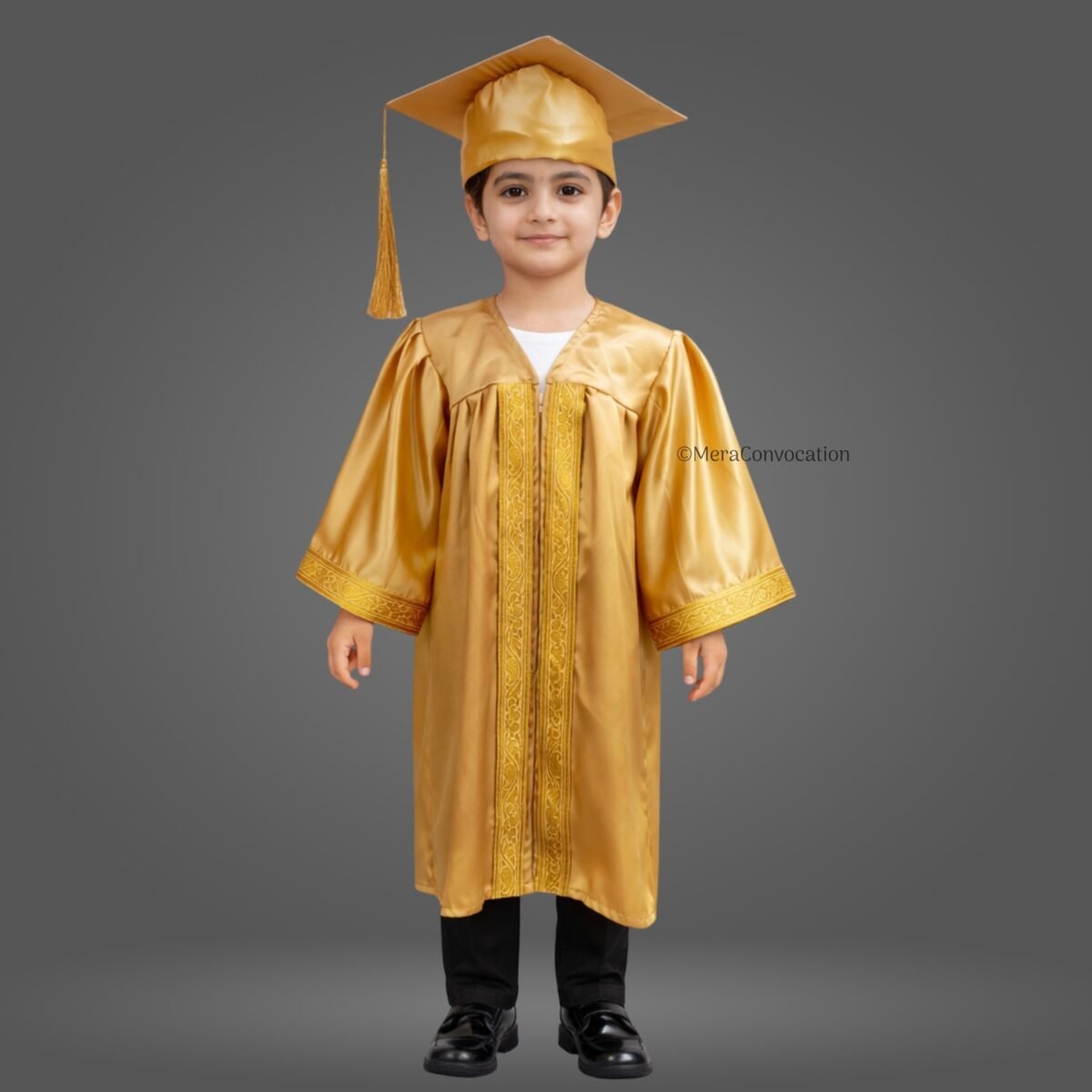Golden Shiny Kids Graduation Gown with Golden Border and Cap – Mera ...