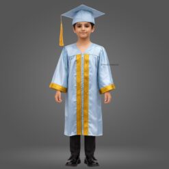 ''Boy - Sky Blue Shiny Kids Graduation Gown with Golden Border and Cap''>