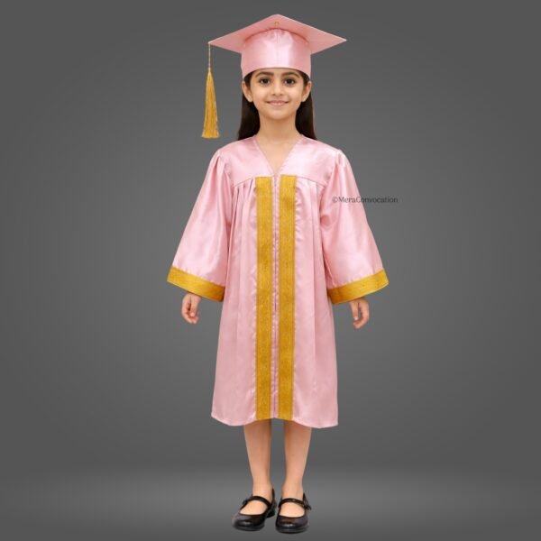 Baby Pink Shiny Kids Graduation Gown with Golden Border and Cap – Mera ...