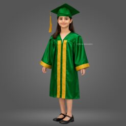 ''Girl - Green Shiny Kids Graduation Gown with Golden Border and Cap''>