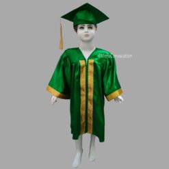 ''Green Shiny Kids Graduation Gown with Golden Border and Cap''>