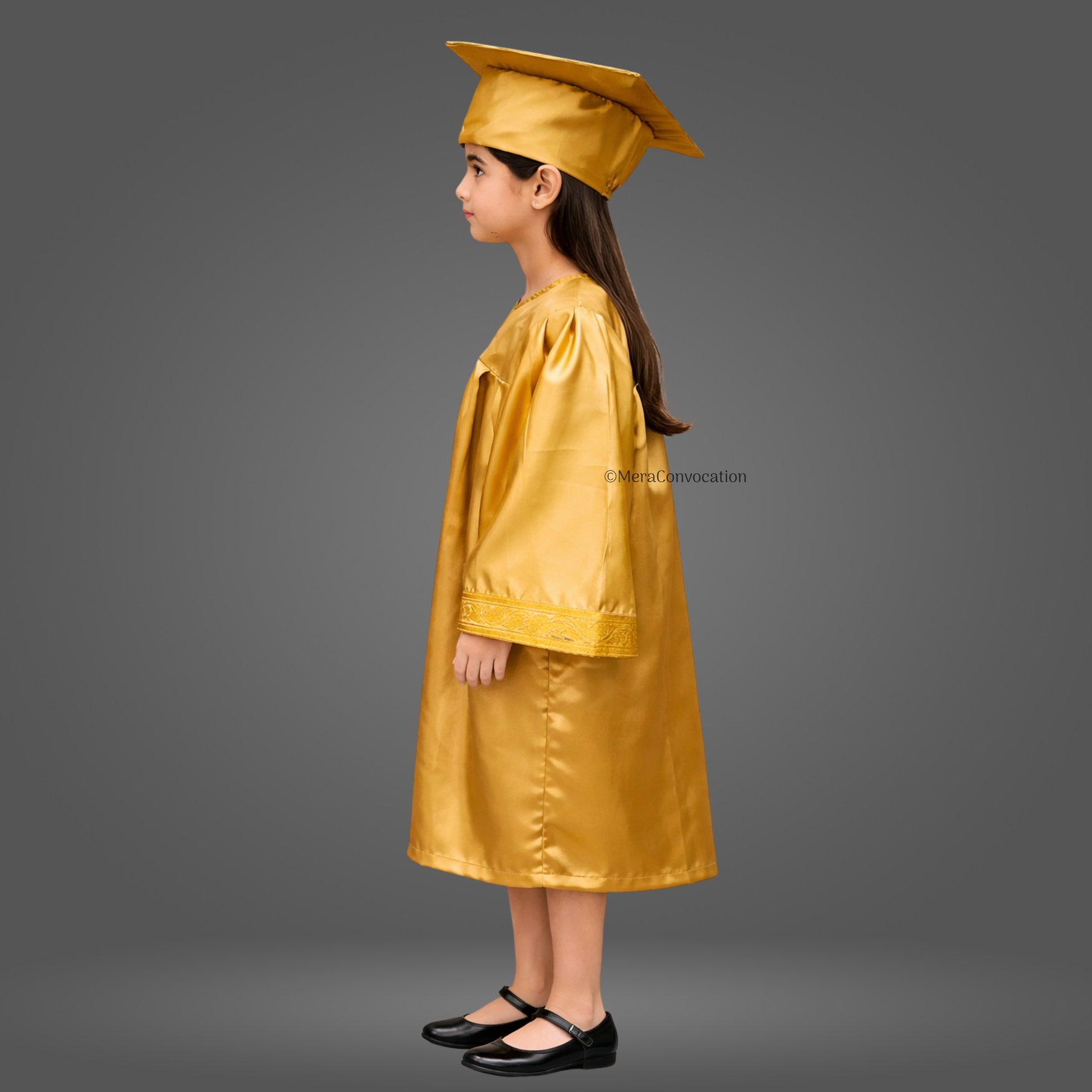 Left Sleeve of Golden Shiny Kids Convocation Gown with Golden Border
