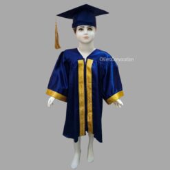 ''Navy Blue Shiny Kids Graduation Gown with Golden Border and Cap''>