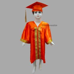 ''Orange Shiny Kids Graduation Gown with Golden Border and Cap''>