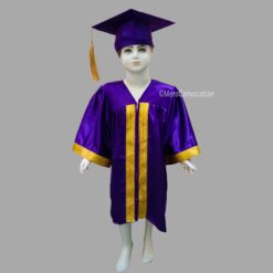''Purple Shiny Kids Graduation Gown with Golden Border and Cap''>