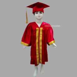''Red Shiny Kids Graduation Gown with Golden Border and Cap''>