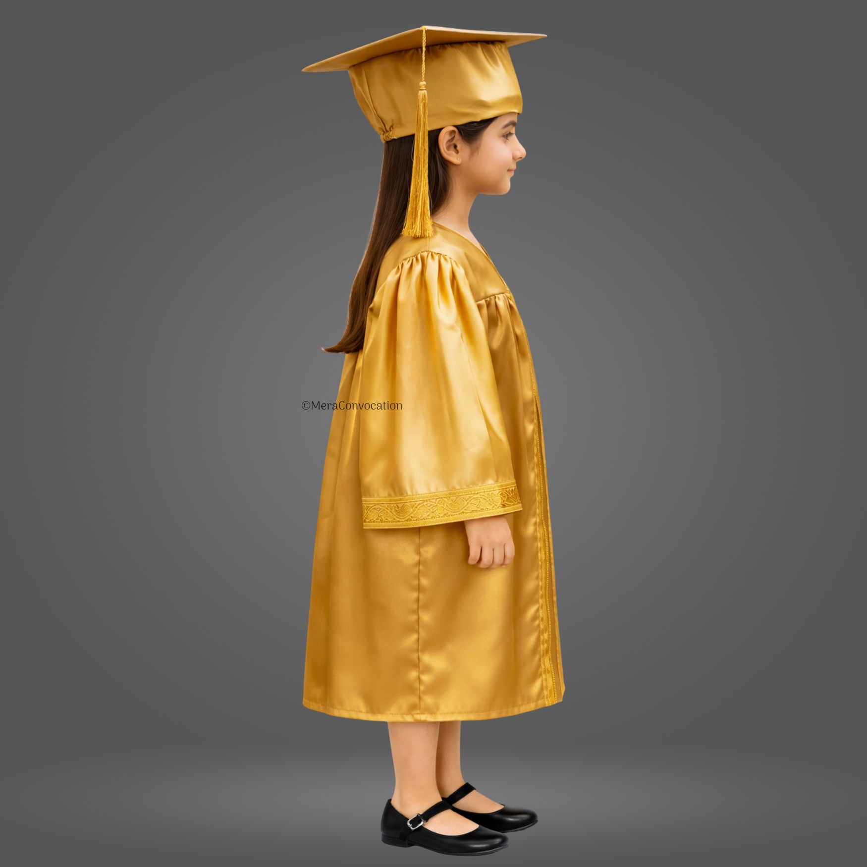 Right Sleeve of Golden Shiny Kids Convocation Gown with Golden Border ''Right Sleeve of Golden Shiny Kids Convocation Gown with Golden Border''>