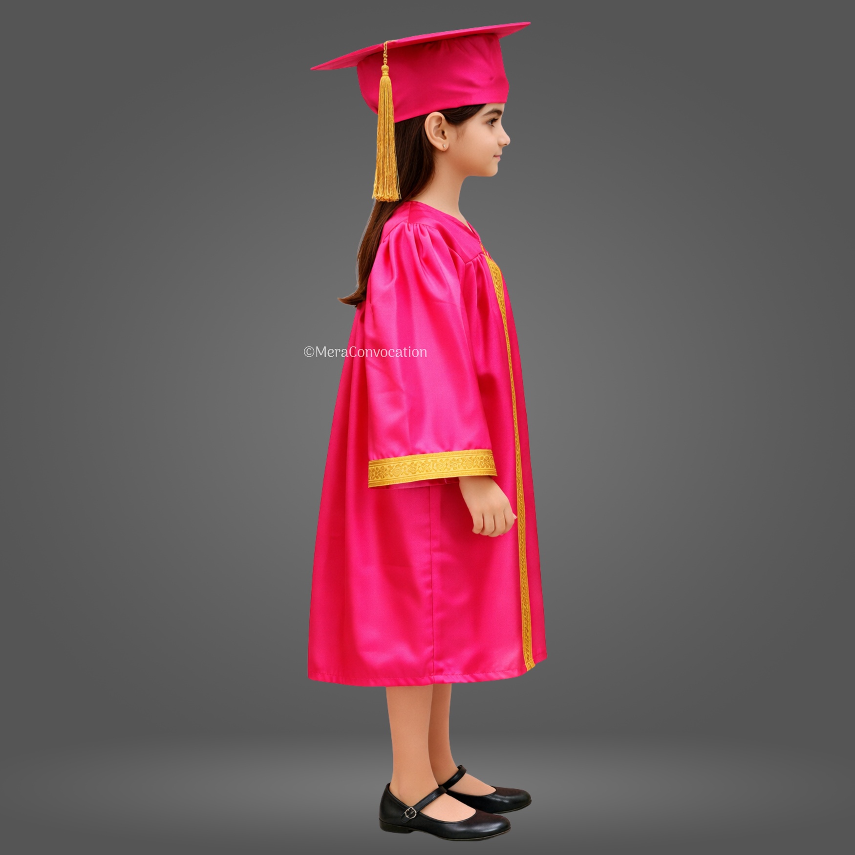 Right Sleeve of Pink Shiny Kids Convocation Gown with Golden Border