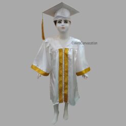 ''White Shiny Kids Graduation Gown with Golden Border and Cap''>
