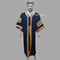 ''Navy Blue Premium Velvet Graduation Gown - Three Sleeves Border''>