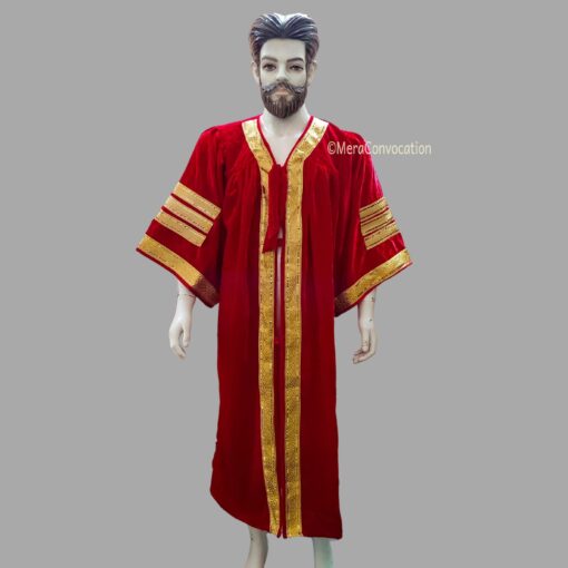 ''Red Premium Velvet Graduation Gown - Three Sleeves Border''>