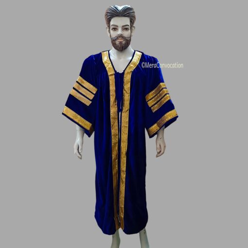 ''Royal Blue Premium Velvet Graduation Gown - Three Sleeves Border''>