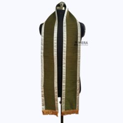 ''Olive Green Traditional Cotton Convocation Stole with White Border''>