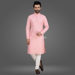 ''Bubblegum Pink Cotton Kurta and White Pajama''>