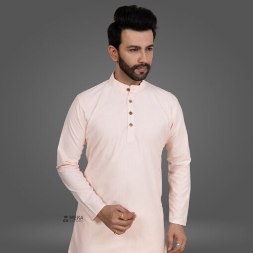 ''Peach Cotton Kurta Pajama''>