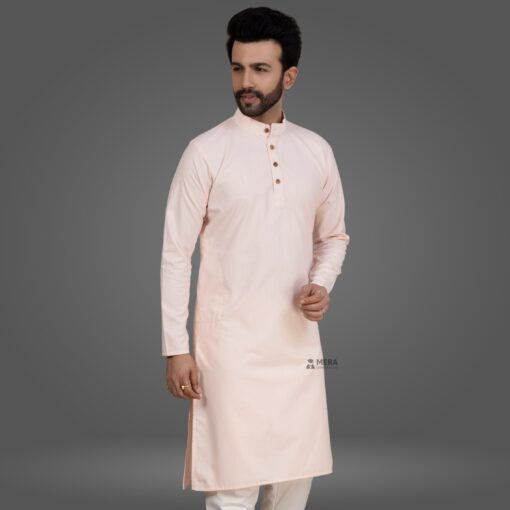 ''Peach Cotton Kurta and Pajama''>