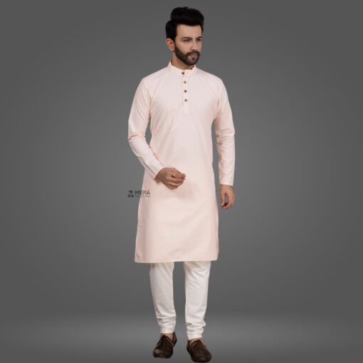 ''Peach Premium Cotton Kurta and Pajama''>