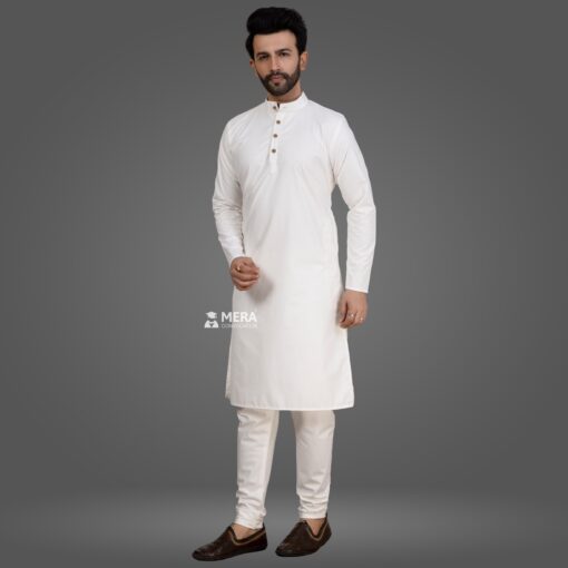 ''White Cotton Kurta Pajama''>